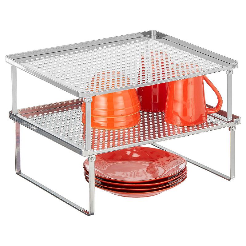 mDesign Metal Kitchen Shelf Stackable Organizer Storage Rack， 2 Pack