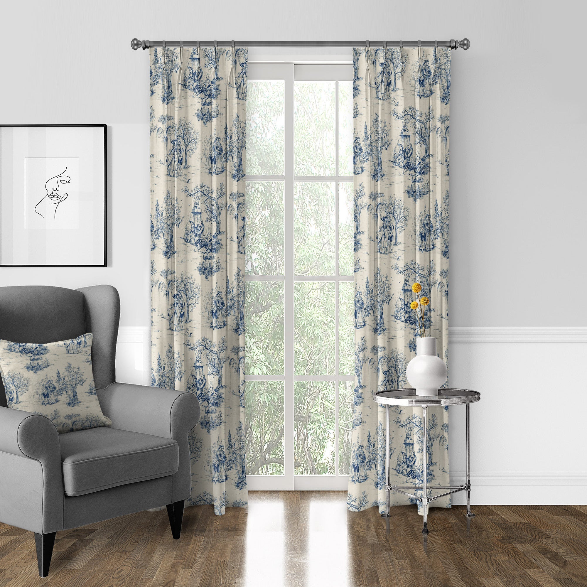 Archamps Toile Blue Drapery