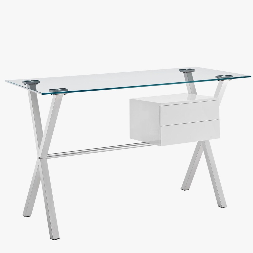 Warner Modern Glass Top Home Office Computer Writing Desk with Two drawers