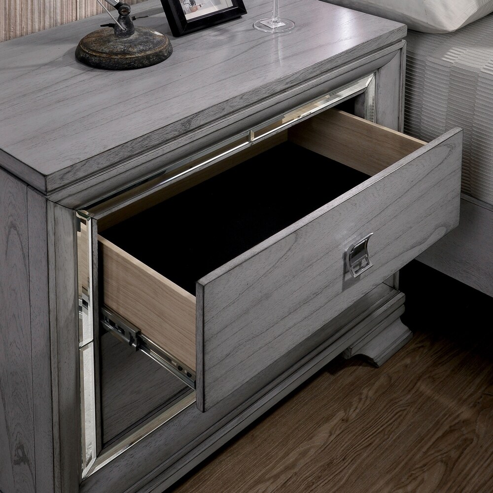 Taia Contemporary Grey 2 Drawer Solid Wood Nightstand by Furniture of America