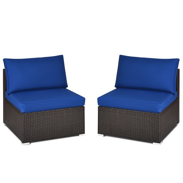 Tangkula 2 piece Outdoor Wicker Rattan Sectional Armless Sofa Chair With Cushions