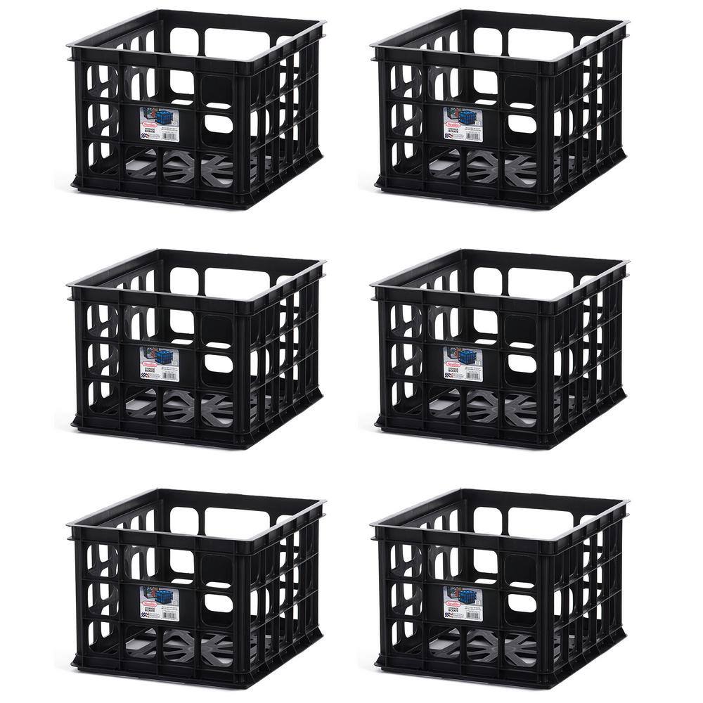 Sterilite Plastic Black Storage Box Milk Crate Containers Home (6 Pack) 16929006 6 x 16929006