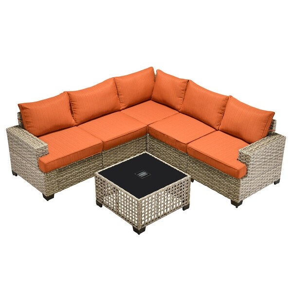 XIZZI 6 Pieces Outdoor Patio Furniture Wicker Sofa Set with Coffee Table