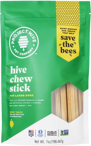 Project Hive Pet Company Chew Sticks Large Hard Chew Dog Treats， 7-oz bag