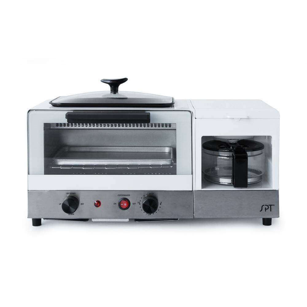 SPT Breakfast Center 1450 W 2-Slice White and Stainless Steel Toaster Oven with Griddle and Coffee Maker BM-1120WA