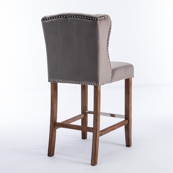 Upholstered 27 Seat Height Barstools with Nailhead-Trim and Tufted Back， Set of 2