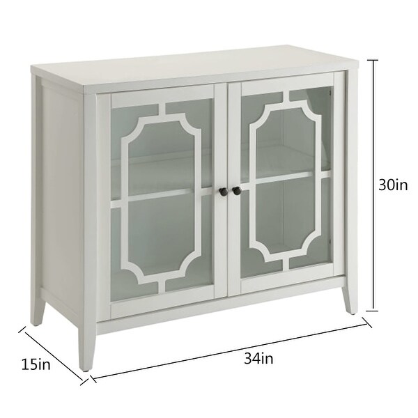 White Wood Console Table Storage Cabinet With 2 Glass Door and Shelf