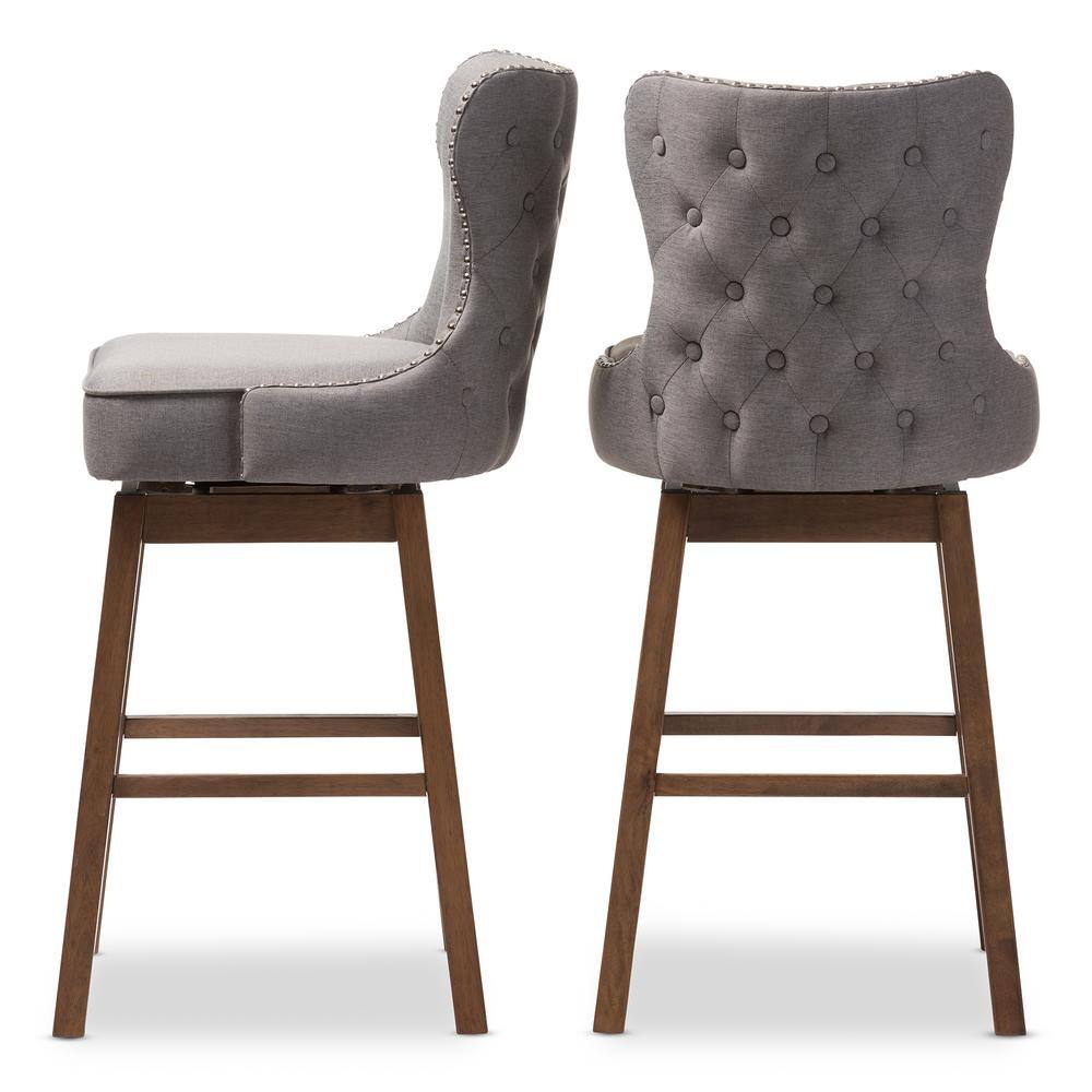 Baxton Studio Gradisca 31 in. Gray Fabric Upholstered Swivel Bar Stool (Set of 2) 2PC-7073-HD