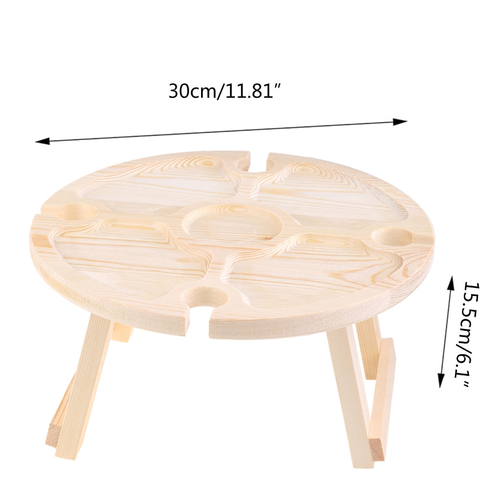 QUSENLON Portable Round Wooden Outdoor Folding Picnic Table Glass Holder Garden