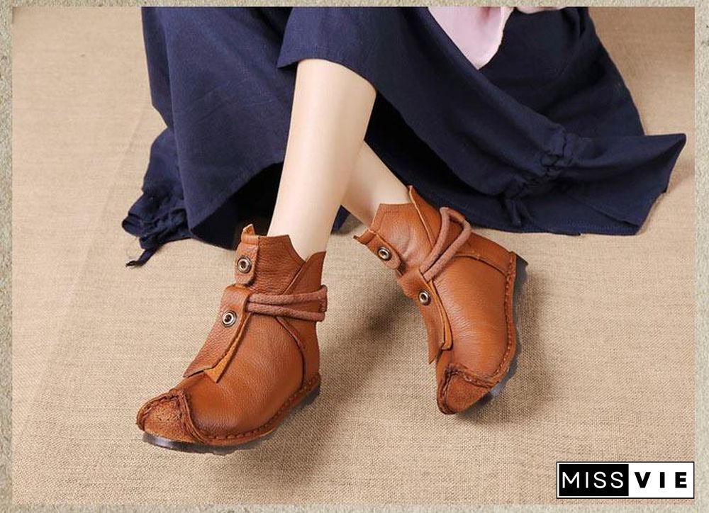 Women Genuine Leather High Quality Fashion Short Flats Ankle Boots