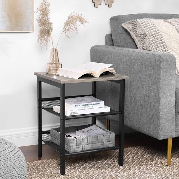 Side Tables End Tables with Adjustable Mesh Shelves Set of 2