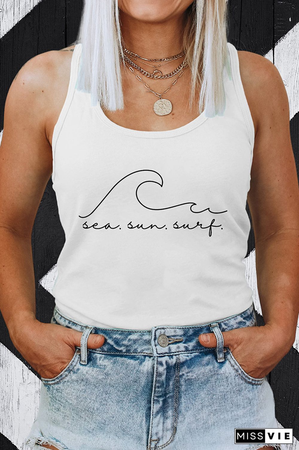 Sea Sun Surf Sleeveless Graphic Tank Top