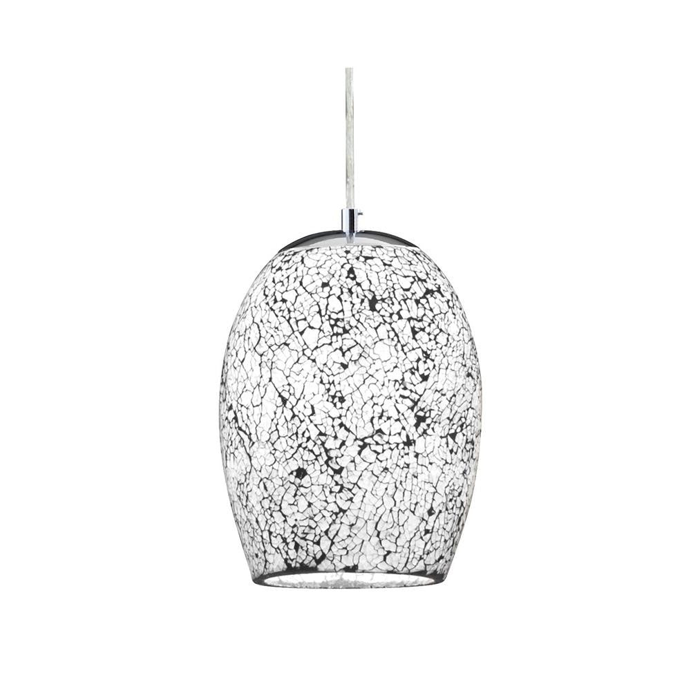 Searchlight 8069WH Crackle Satin Chrome & White Mosaic Glass 1 Lamp Dome Pendant