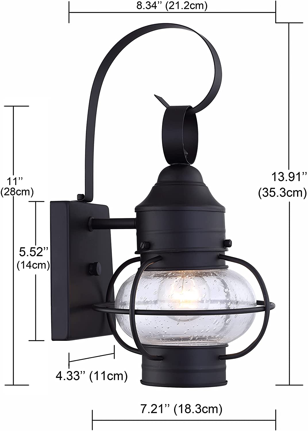 UIXE Black Wall Sconce Light, Outside Lamp Lantern, Exterior Porch Light Fixtures w/Seed Glass for Outdoor Doorway Patio