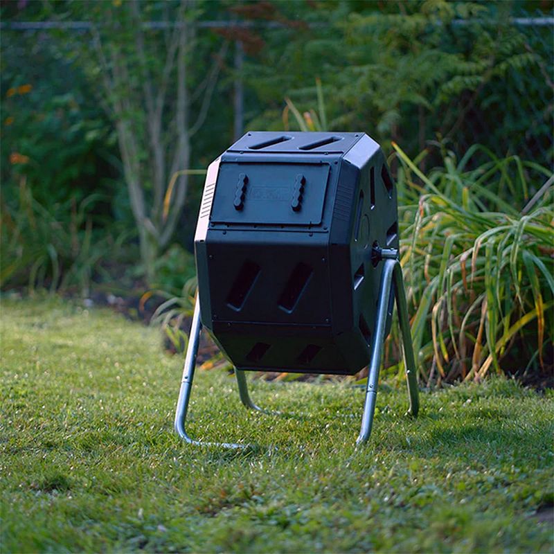 FCMP Outdoor 22.5 Gallon Tumbling Composter Waste Bin with Aeration Holes， Black