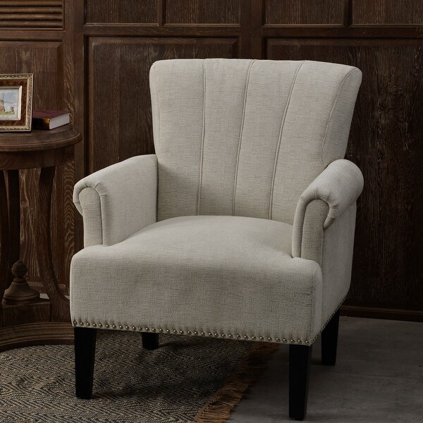 Living Room Accent Chairs Polyester Upholstered Rivet Tufted Scroll Armchairs