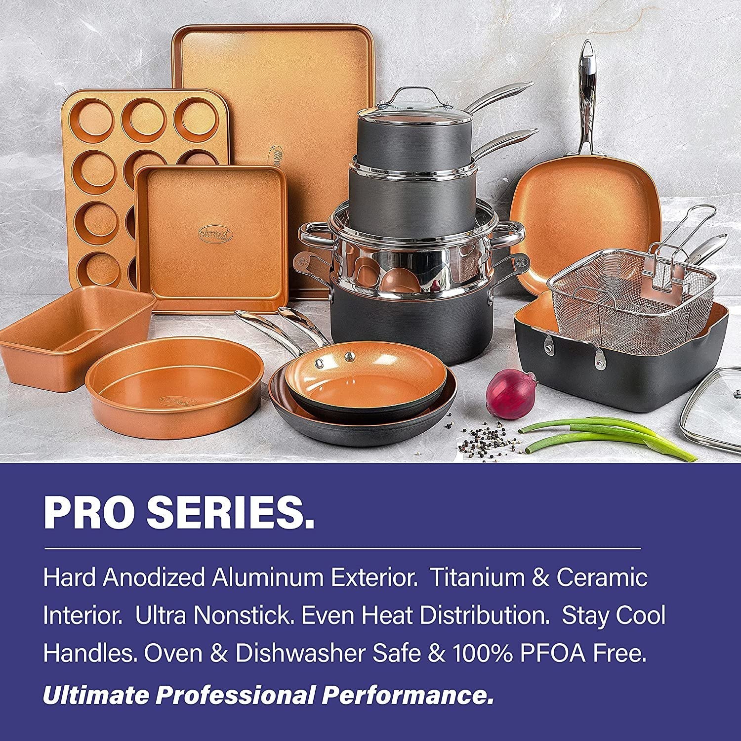 20 Piece Pots  Pans Set, Hard Anodized Complete Cookware Set + Bakeware Set