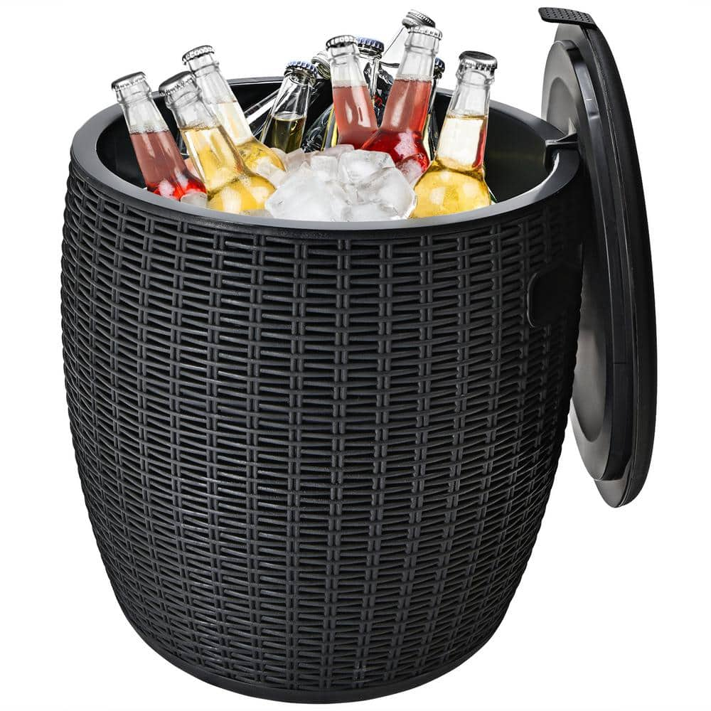 Gymax 12-Gal Patio Ice Cooler Bucket Cool Bar Table Cocktail Side Table w/Lid Black GYM07136