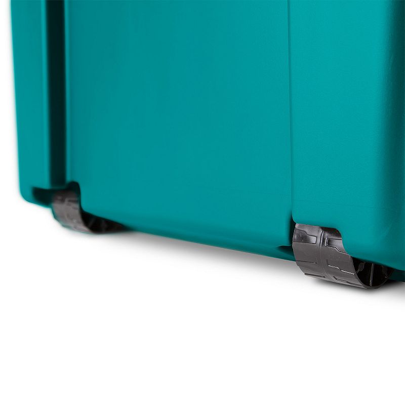 Sterilite 16 Gallon Lockable Footlocker Toolbox Container Box with Wheels， Teal