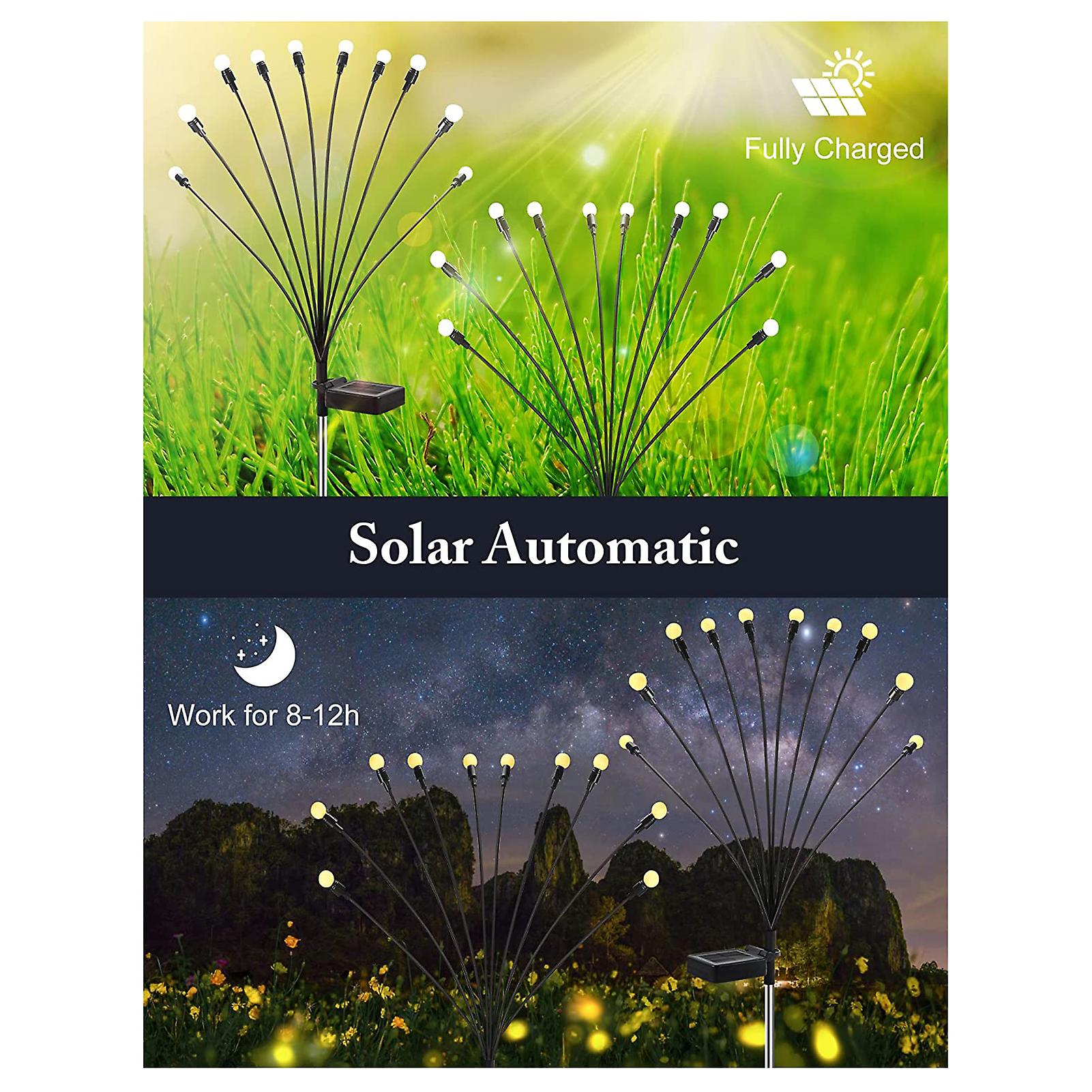 2 Packs 10-head Solar Swaying Firefly Lamps Intelligent Light Control Outdoor Waterproof Ground Plug Garden Atmosphere Decoration No.262540