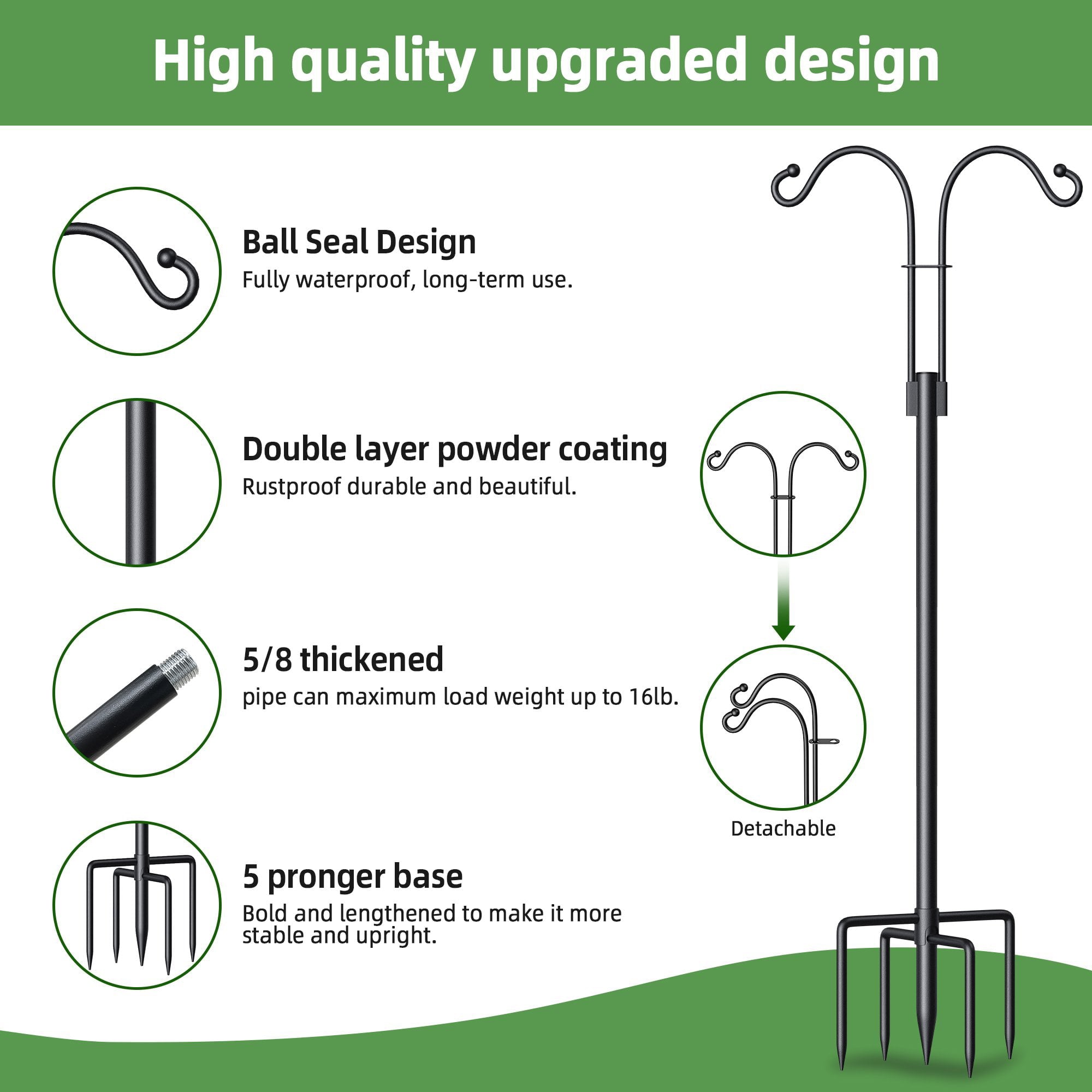 2 Pack Shepherd Hooks 76" Tall High Quality Metal Shepherd Pole for Outdoor Plant Bird Feeder Lantern Stand Garden Hanger Solar Light Wedding Heavy Duty