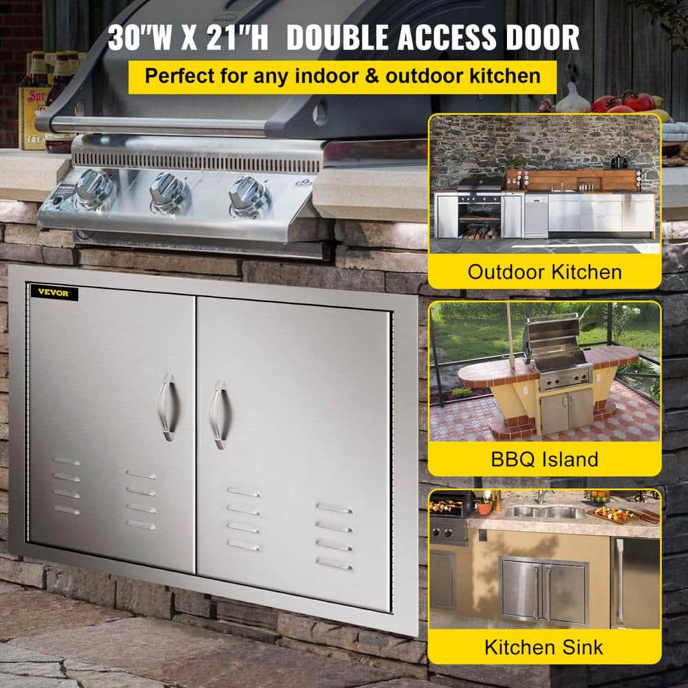 VEVOR 30 in. W x 21 in. H Double Stainless Steel Access Doors with Vents BBQ Grill Doors for Outdoor Use 30YCQRSSCGMDTFK01V0