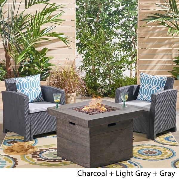 Bedrock Outdoor 2Seater Wicker Print Club Chair Chat Set with Fire Pit by Christopher Knight Home