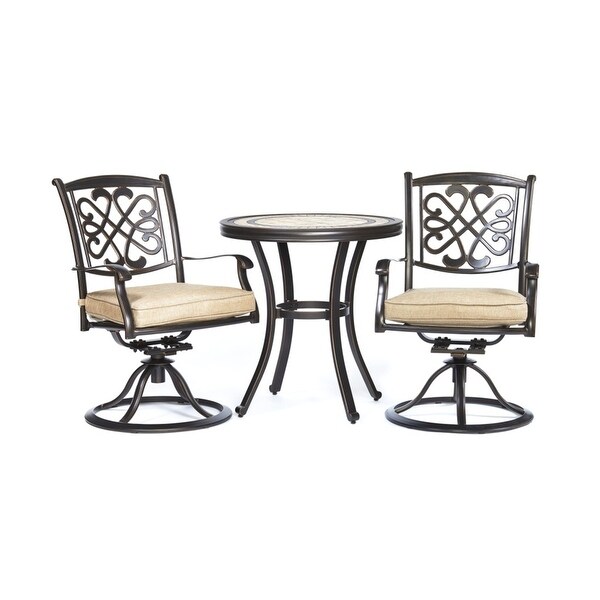 3 Piece Bistro Set， Cast Aluminum Dining Table Swivel Rocker Chairs - Overstock - 35898352