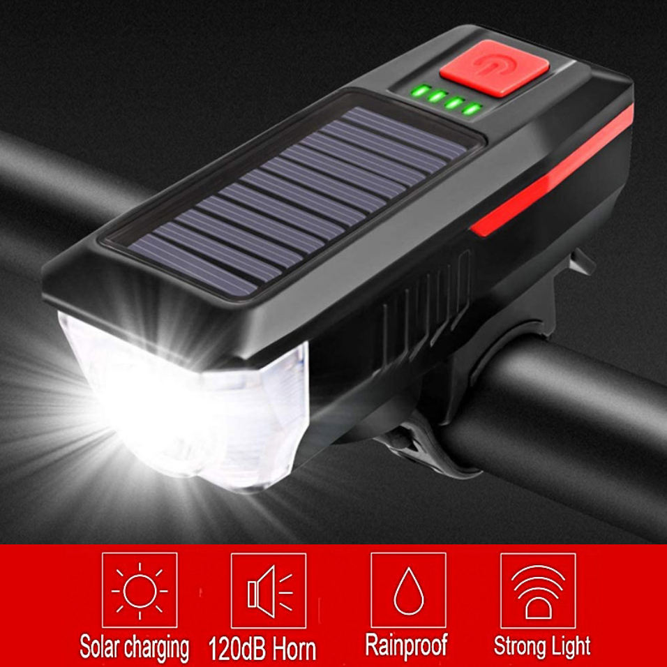 RTS Wholesale power solar bike handlebar t6 led  bicyclelights waterproof IP65 USB 1200mah rechargeable horn bicycle light