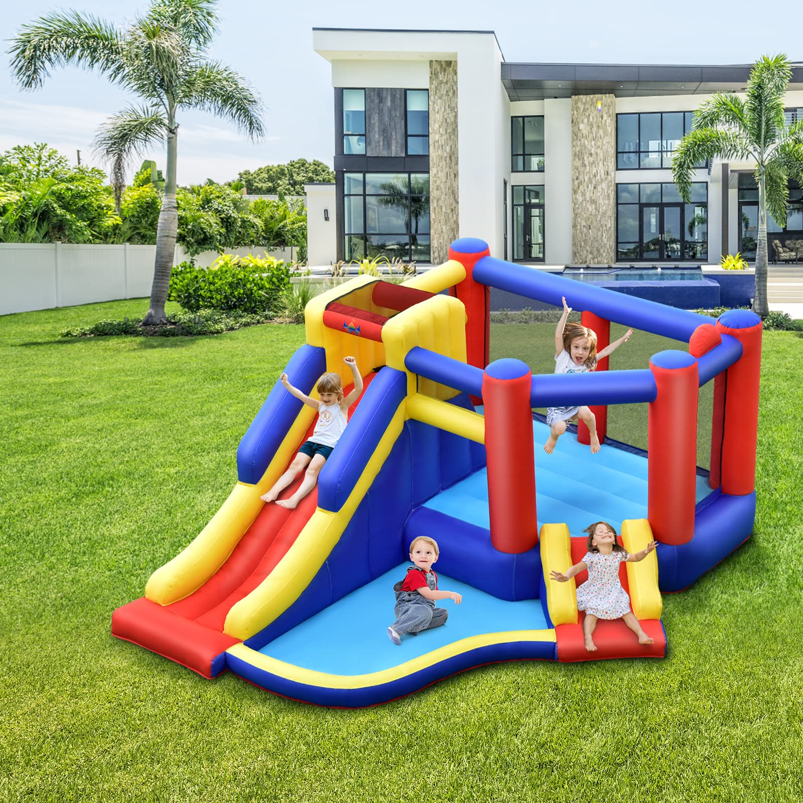 Costzon Inflatable Bounce House with Large Jumping Area, Indoor Outdoor Giant Jumping Bouncy Castle