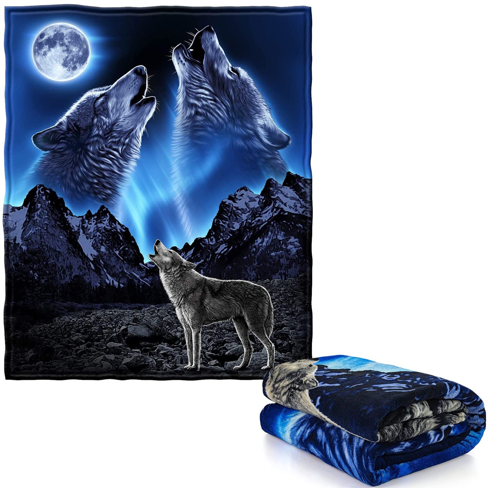 Dawhud Direct Wolves Howling Moon Super Soft Plush Fleece Throw Blanket，andnbsp;50