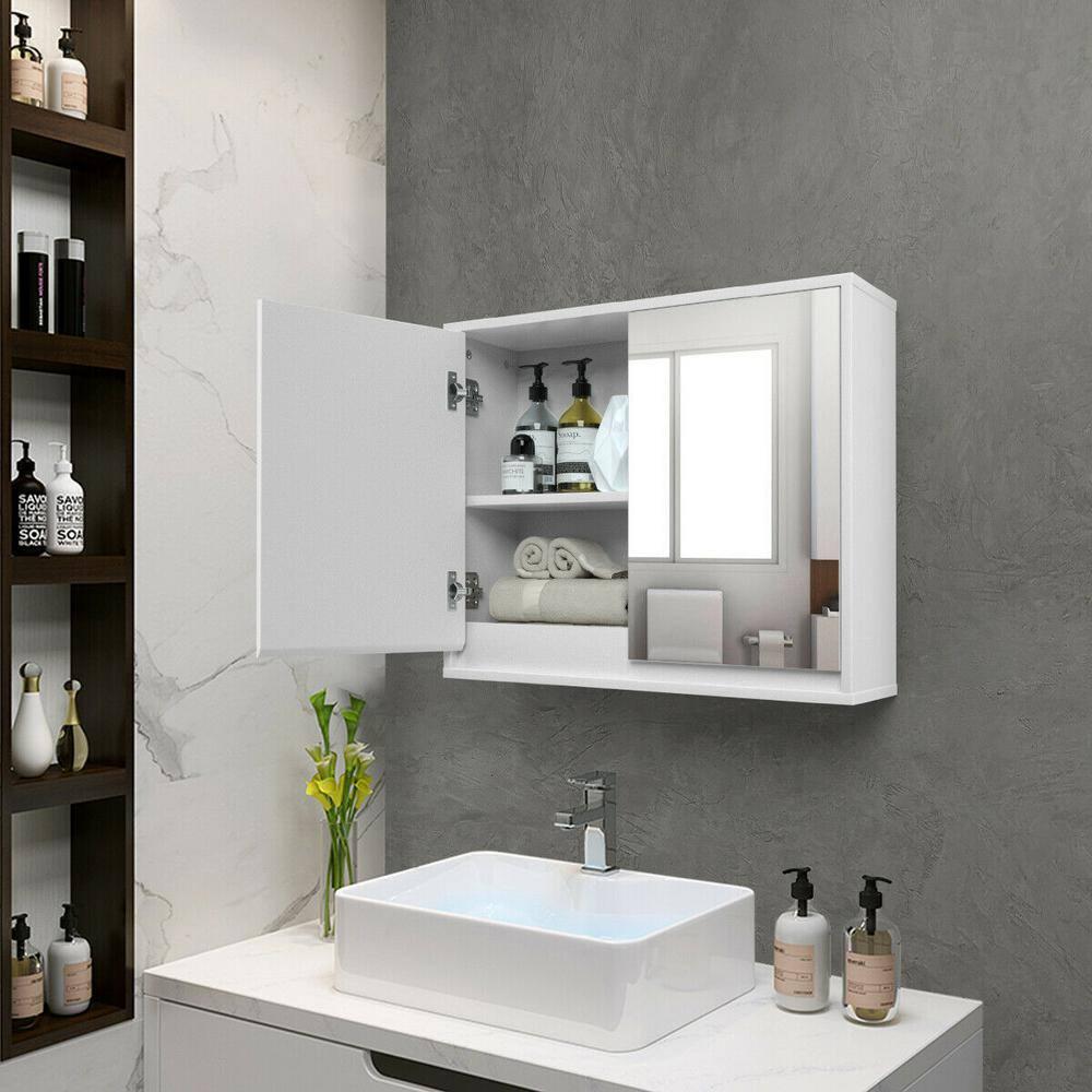 CASAINC 22 in W Wall Mounted Bathroom Wall Cabinet with Double Mirror Door Shelf in White