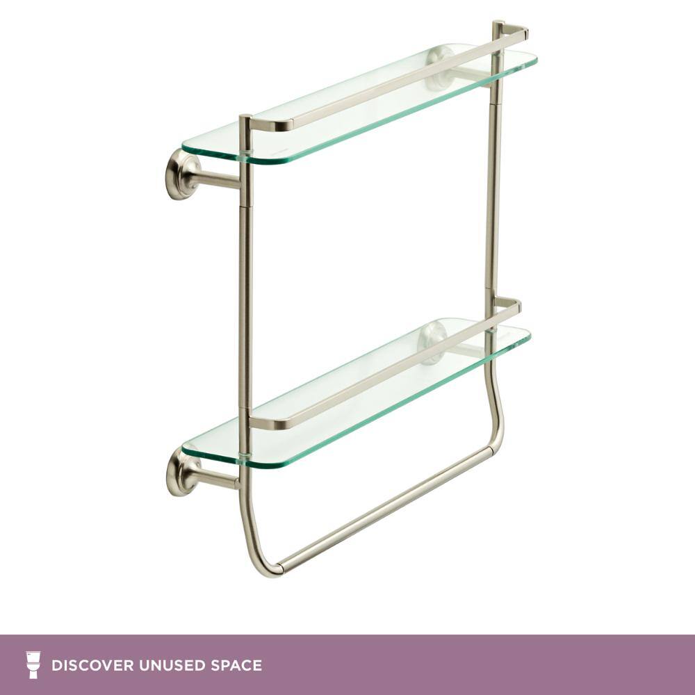 Delta 20 in. W Double Glass Shelf with Towel Bar in Brushed Nickel FSS07-BN