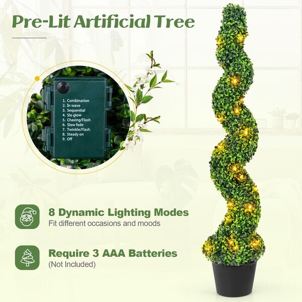 PreLit Artificial Boxwood Spiral Topiary Tree Set of 2 with 100 LED Lights for Indoor Outdoor Decor