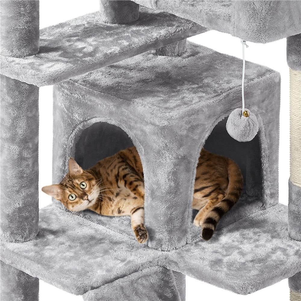 Yaheetech 61.5-in Plush Scratching Tree w/2 Condos Cat Tree