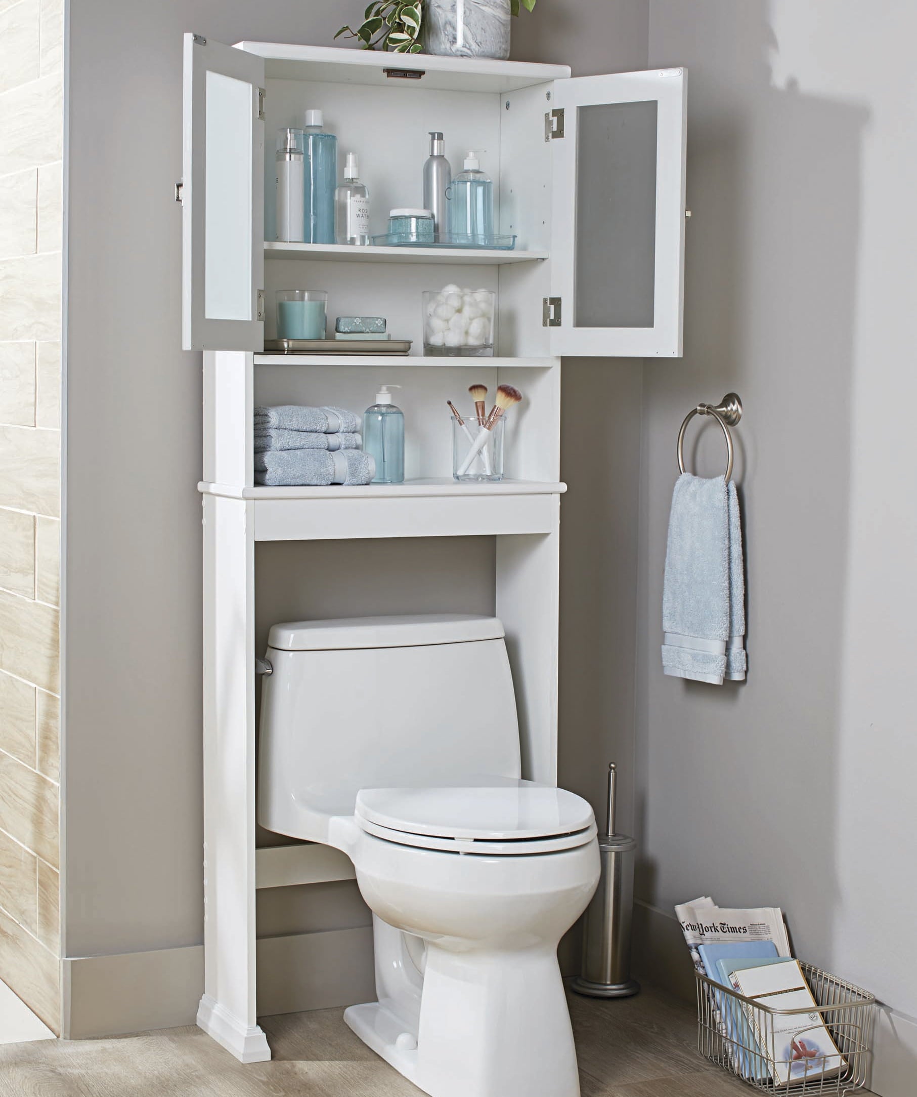 White 24.62 in. W Bathroom Space Saver, 3 Tiers, Over the Toilet Storage Cabinet, Better Homes & Gardens