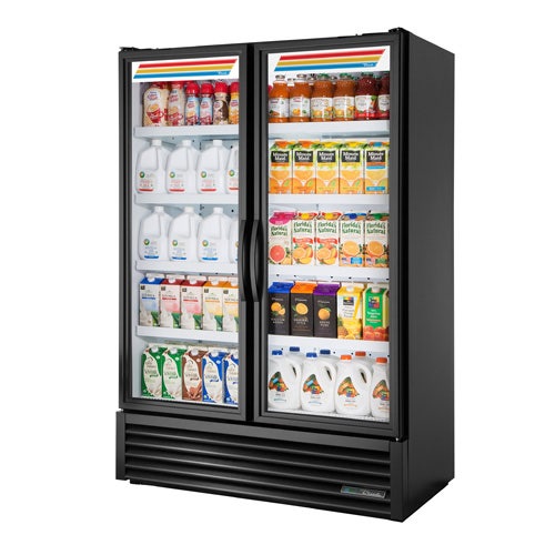 True FLM-54-TSL01 Full Length Refrigerated Merchandiser， Two-Section， Hinged Left， Right