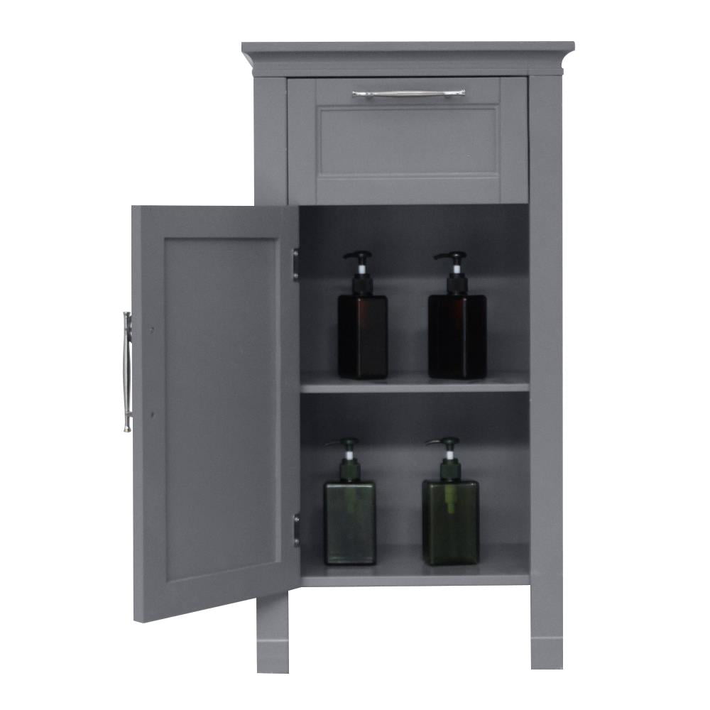 Zimtown Wooden Single Door Floor Cabinet Bathroom Storage Organizer Unit with Drawer and Adjustable Shelf, Gray Finish