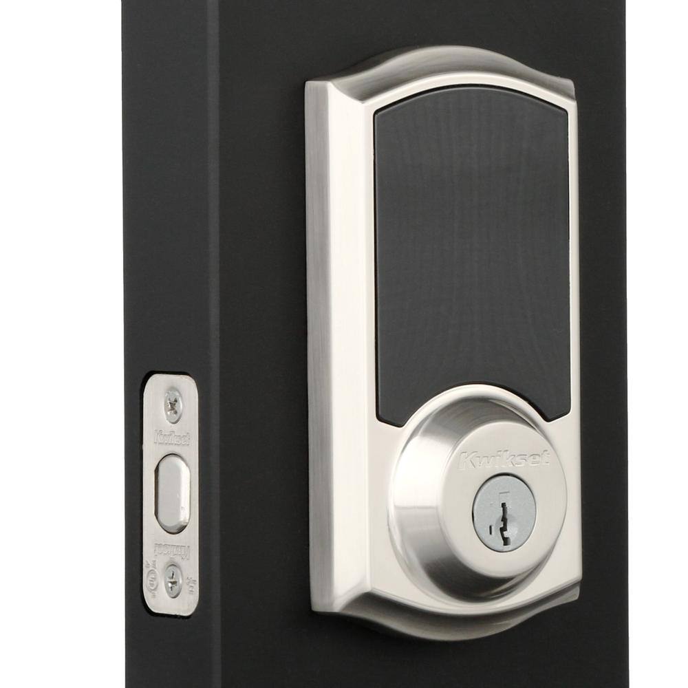 Kwikset Z-Wave SmartCode 916 Touchscreen Satin Nickel Single Cylinder Electronic Deadbolt with Avalon Handleset and Tustin Lever 916TRLHSET15