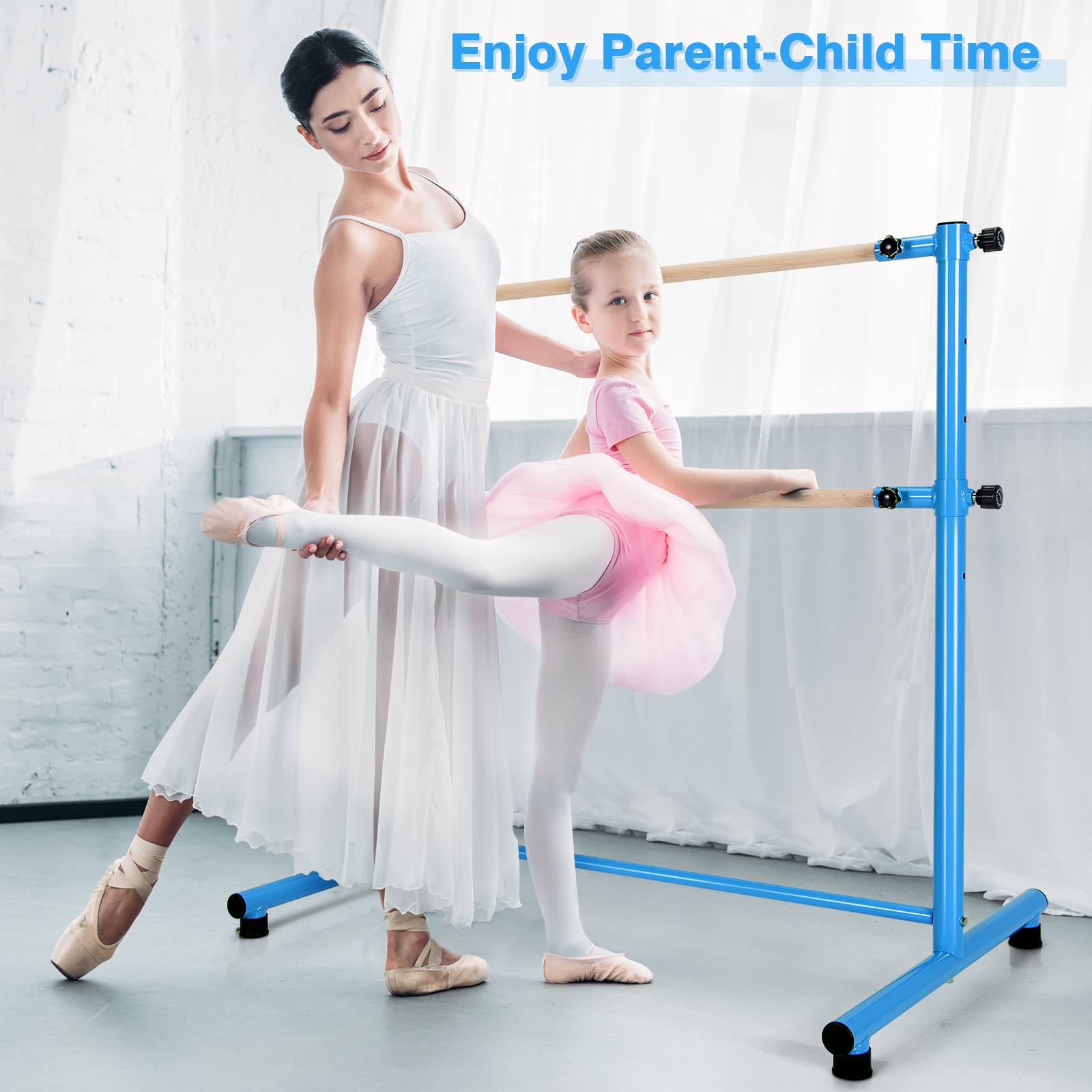 Costzon Portable Ballet Barre, 4FT Height Adjustable Double Wood Bar, Freestanding Fitness Dance Bar