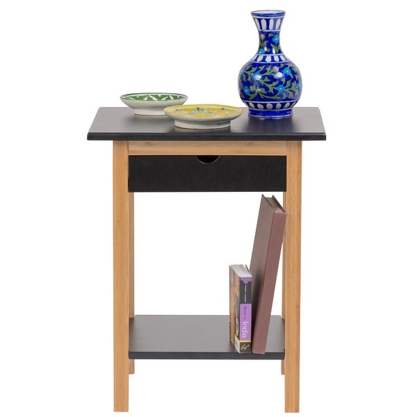 2 Tier Solid Bamboo Frame End Table with Drawer