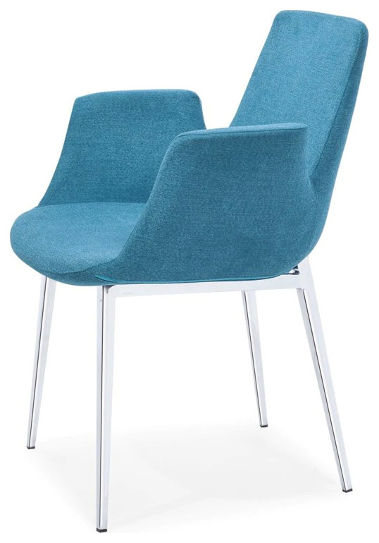 Gaspare Arm Dining Chair  Blue Soft Fabric Cover With Chrome Frame   Midcentury   Dining Chairs   by V.S.D Furniture  Houzz