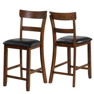 HONEY JOY Bistro Brown and Black Upholstered Bar Stools Vintage Wooden Dining Chair for Kitchen (Set of 2) TOPB004419