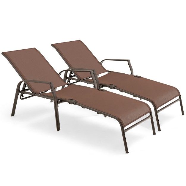 Tangkula Set Of 2 Patio Chaise Lounge Stackable Folding Lounge Chair W Adjustable Back