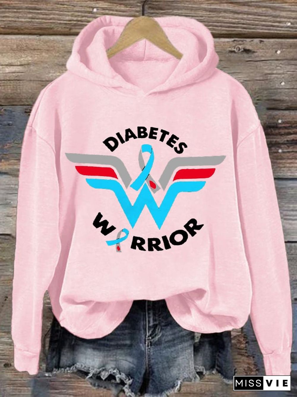 Women's Casual Diabetes Awareness Printed Long Sleeve Sweatshirt