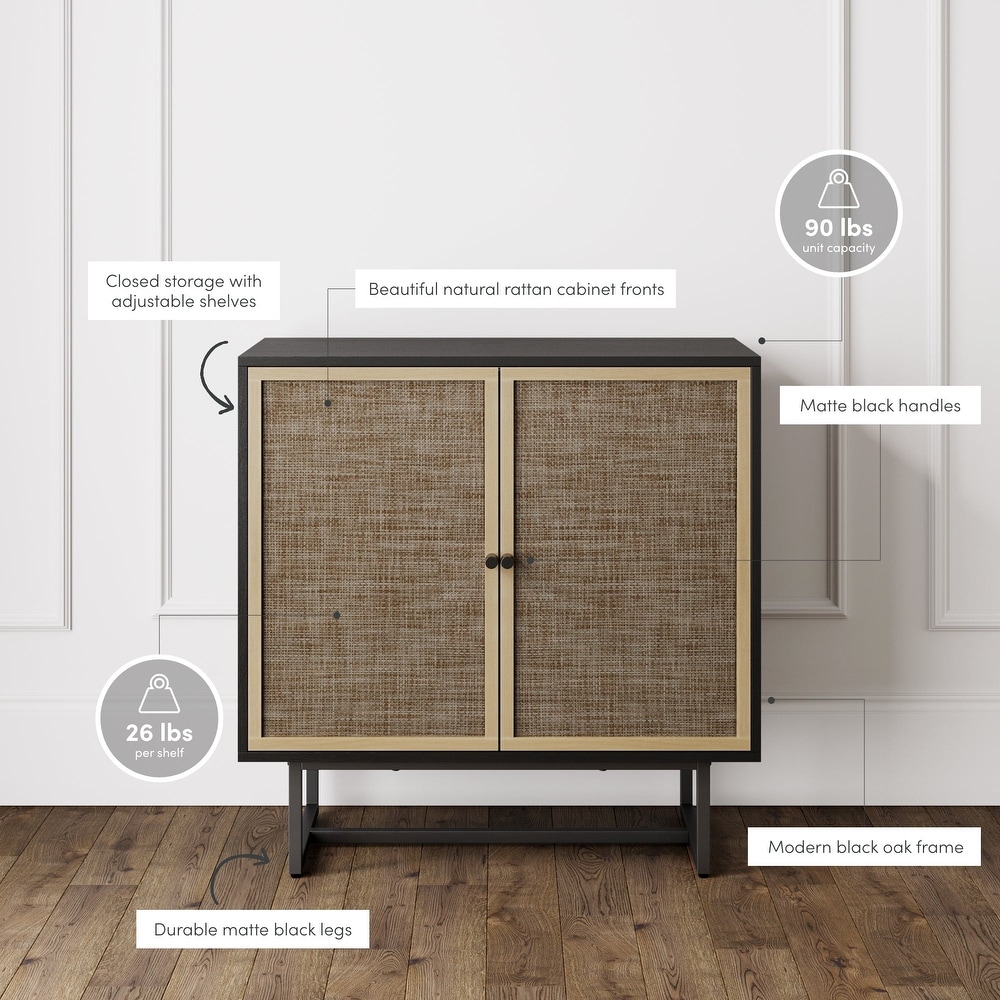 Nathan James Kova Natural Cane Rattan Doors Accent Cabinet with Metal Base and Adjustable Shelf