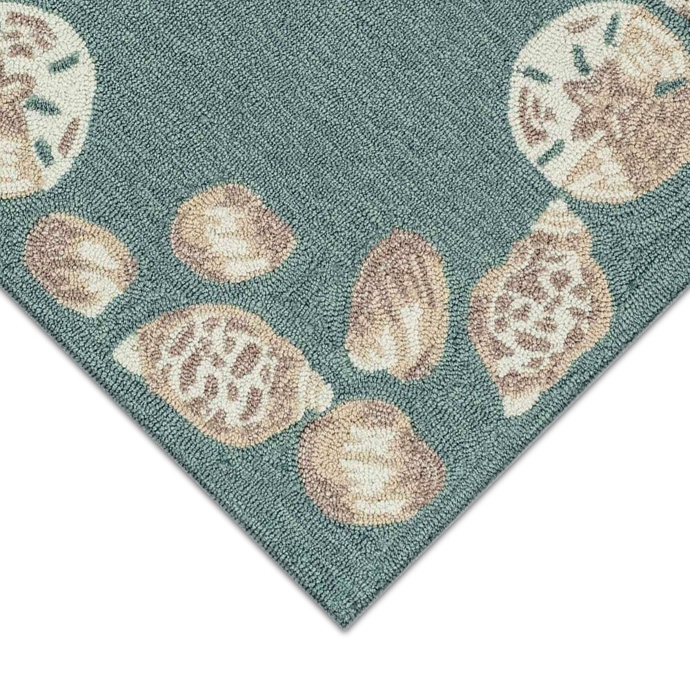 Liora Manne Capri Seashell Border Indoor/Outdoor Rug Aqua