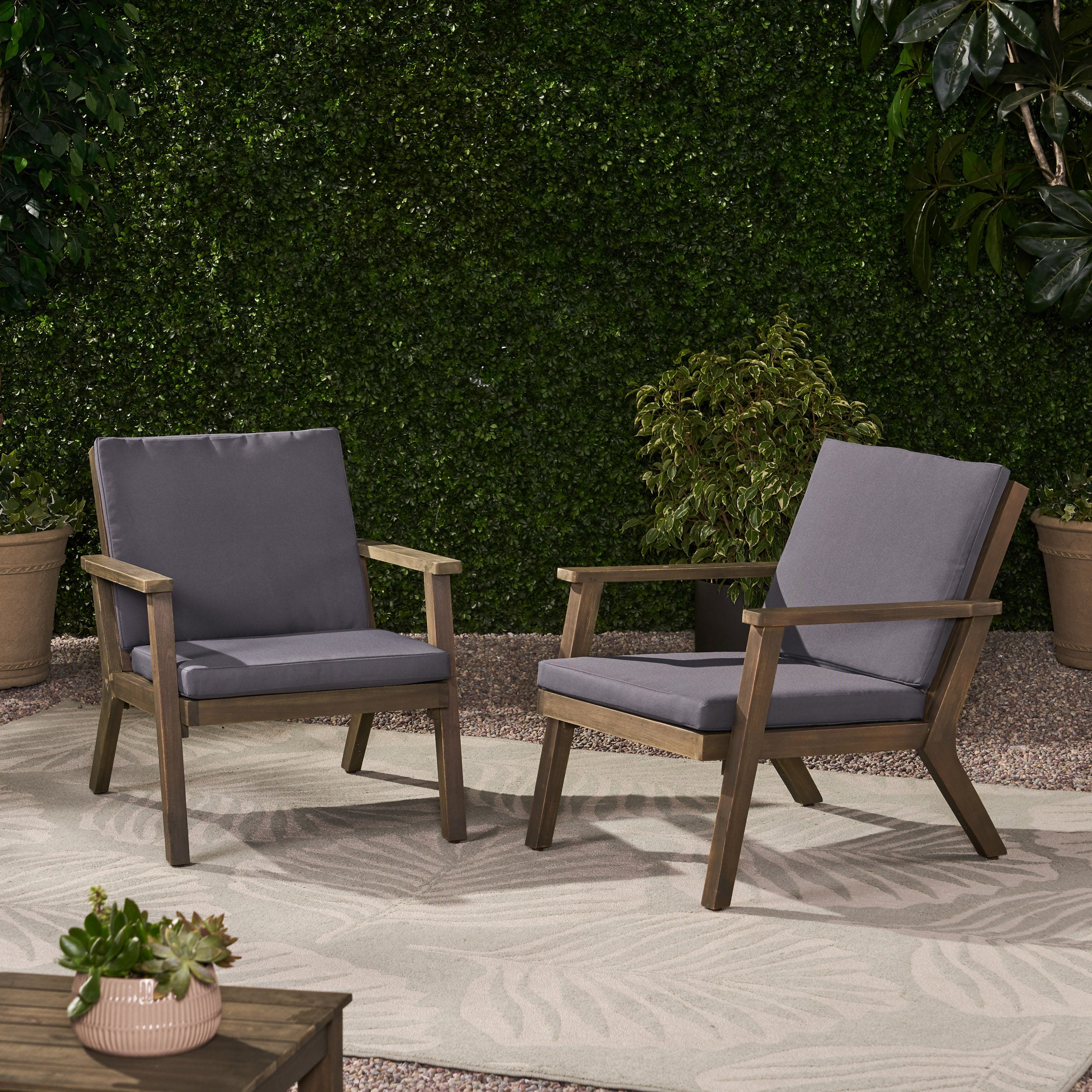 Avacyn Outdoor Acacia Wood Club Chairs with Cushions (Set of 2)