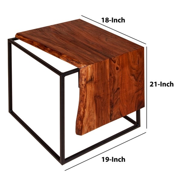 Solid Wood Accent End Side Table with Metal Frame