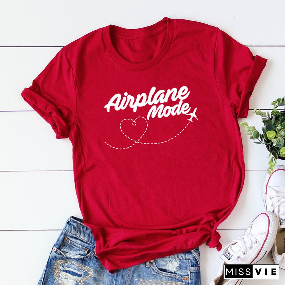 Airplane Mode T-shirt Women Stylish Wanderlust Travel Vacay Tshirt Casual Summer Vacation Tumblr Graphic Funny Tee Shirt Top